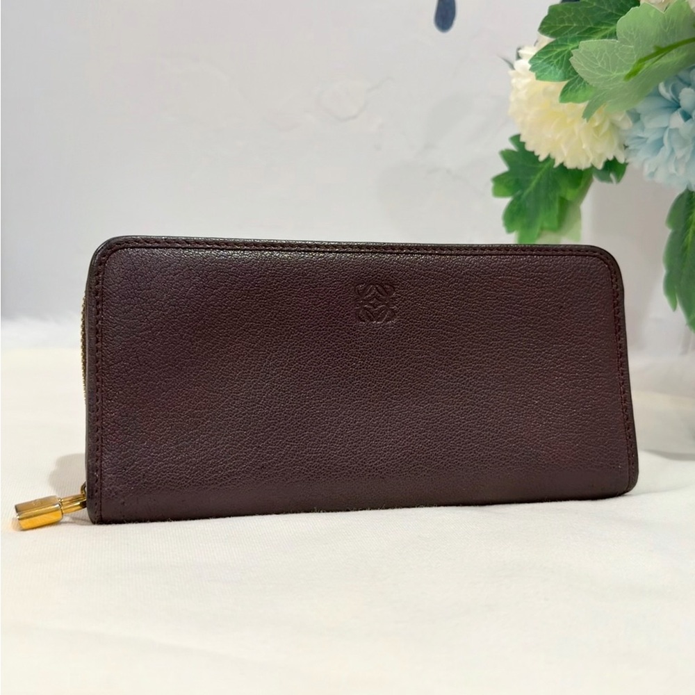 Leather Zip-Around Wallet in Dark Brown - Picture 6 of 15